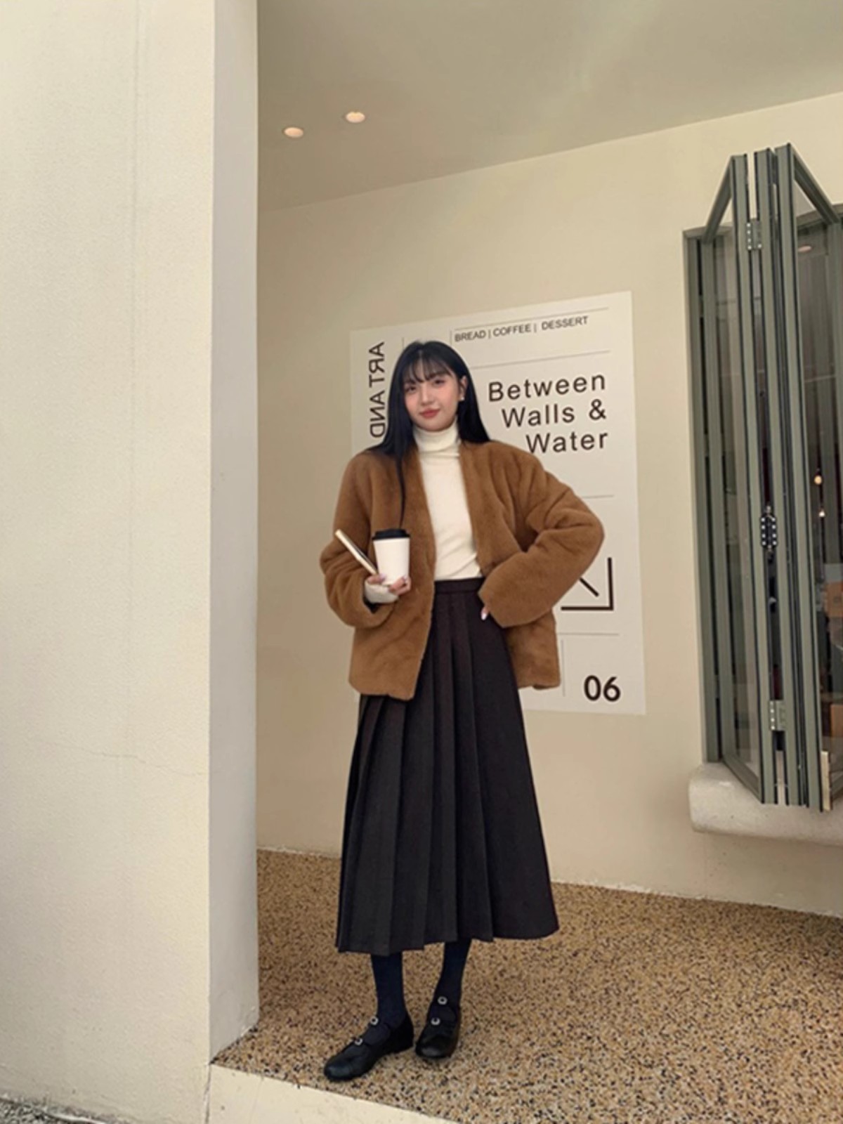 冬季新款毛呢复古半身百褶裙休闲慵懒风中长款显瘦高腰A字裙