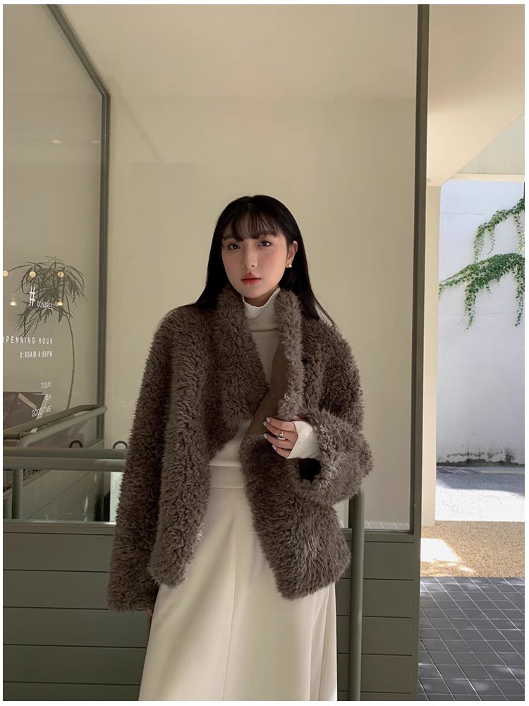 冬季新款气质休闲高级感环保皮草高领皮毛一体毛毛大衣外套