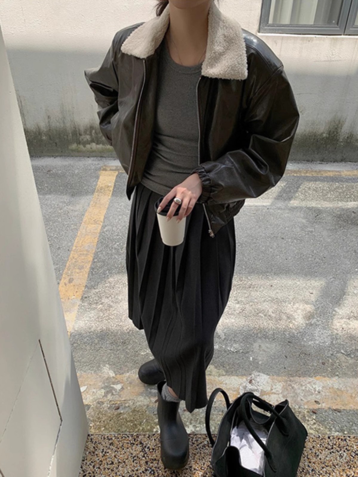 冬季新款美拉德休闲毛领拉链翻领皮夹克复古皮衣加厚短款外套