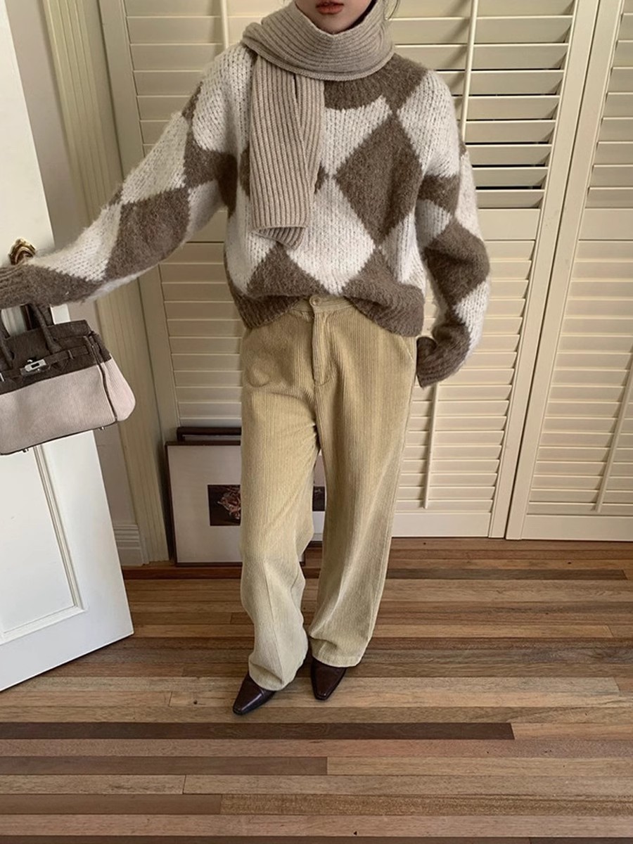 冬季新款高腰直筒裤百搭休闲舒适保暖垂感显瘦无弹灯芯绒长裤