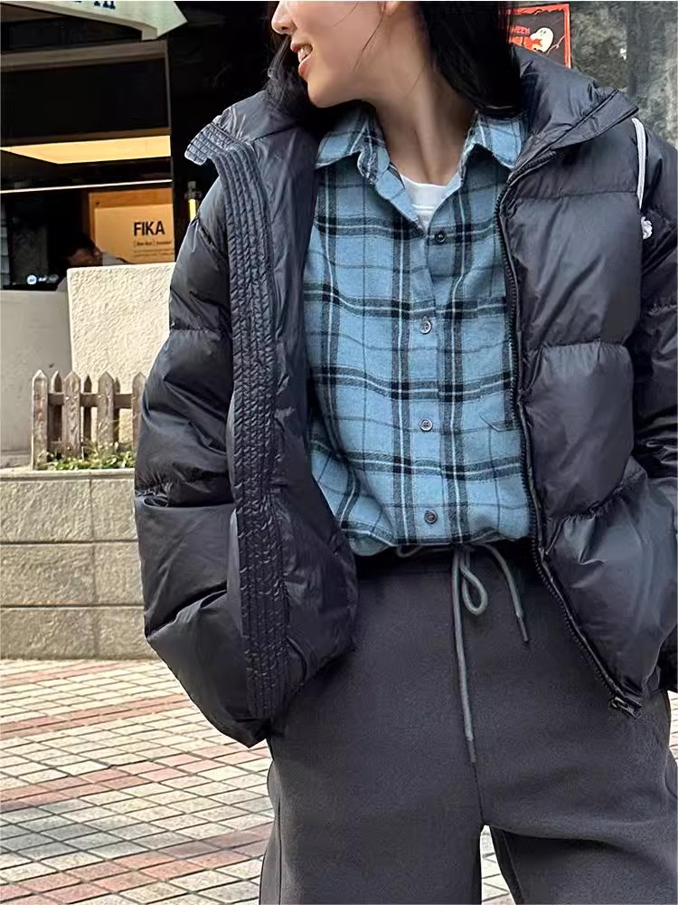 冬季新款经典复古休闲宽松撞色磨毛衬衫贝壳扣翻领休闲上衣