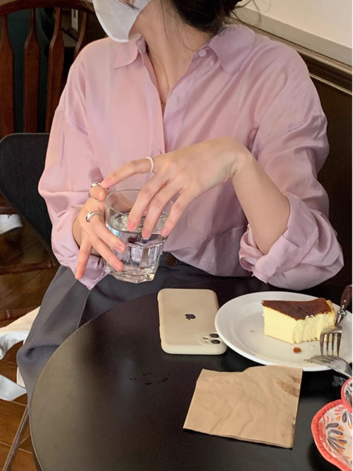 YIMEINIJIA天丝衬衫女新款休闲气质基础百搭纯色薄款长袖上衣