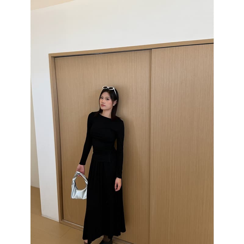 YIMEINIJIA不规则上衣半身裙套装女百搭针织打底衫长裙子两件套